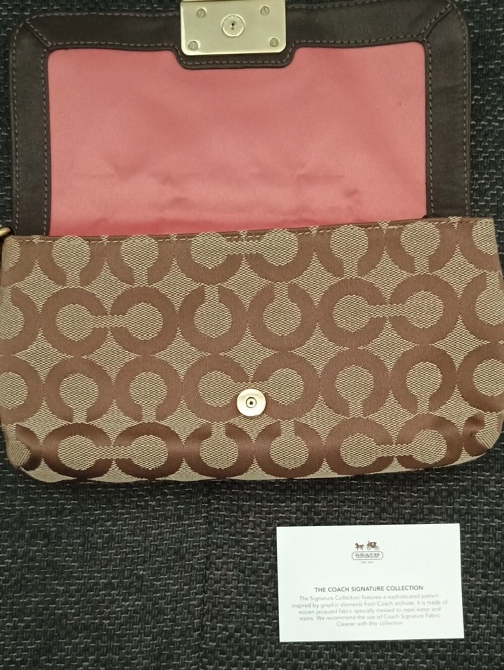 Coach Brown and Tan Signature Logo Wristlet with Gold Hardware - Picture 2 of 2